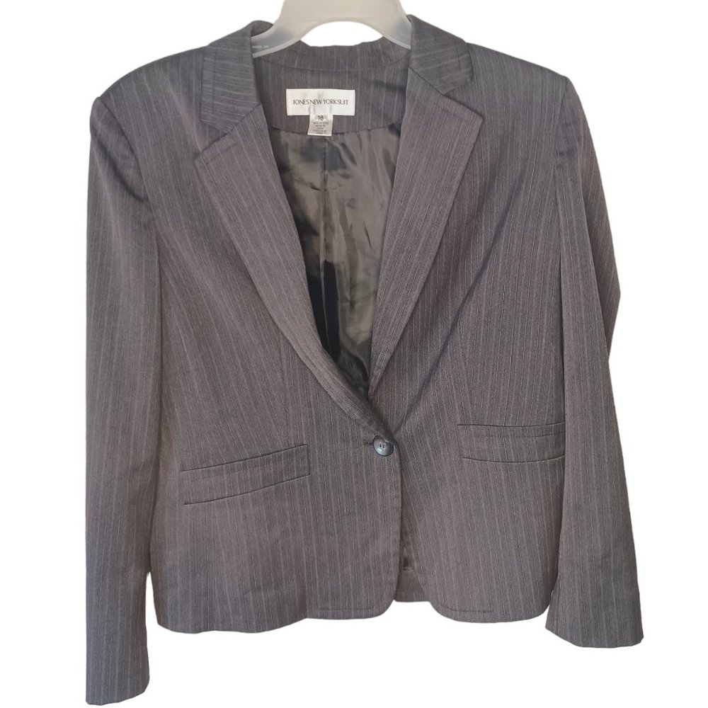 Jones New York Gray Striped Blazer Size 16